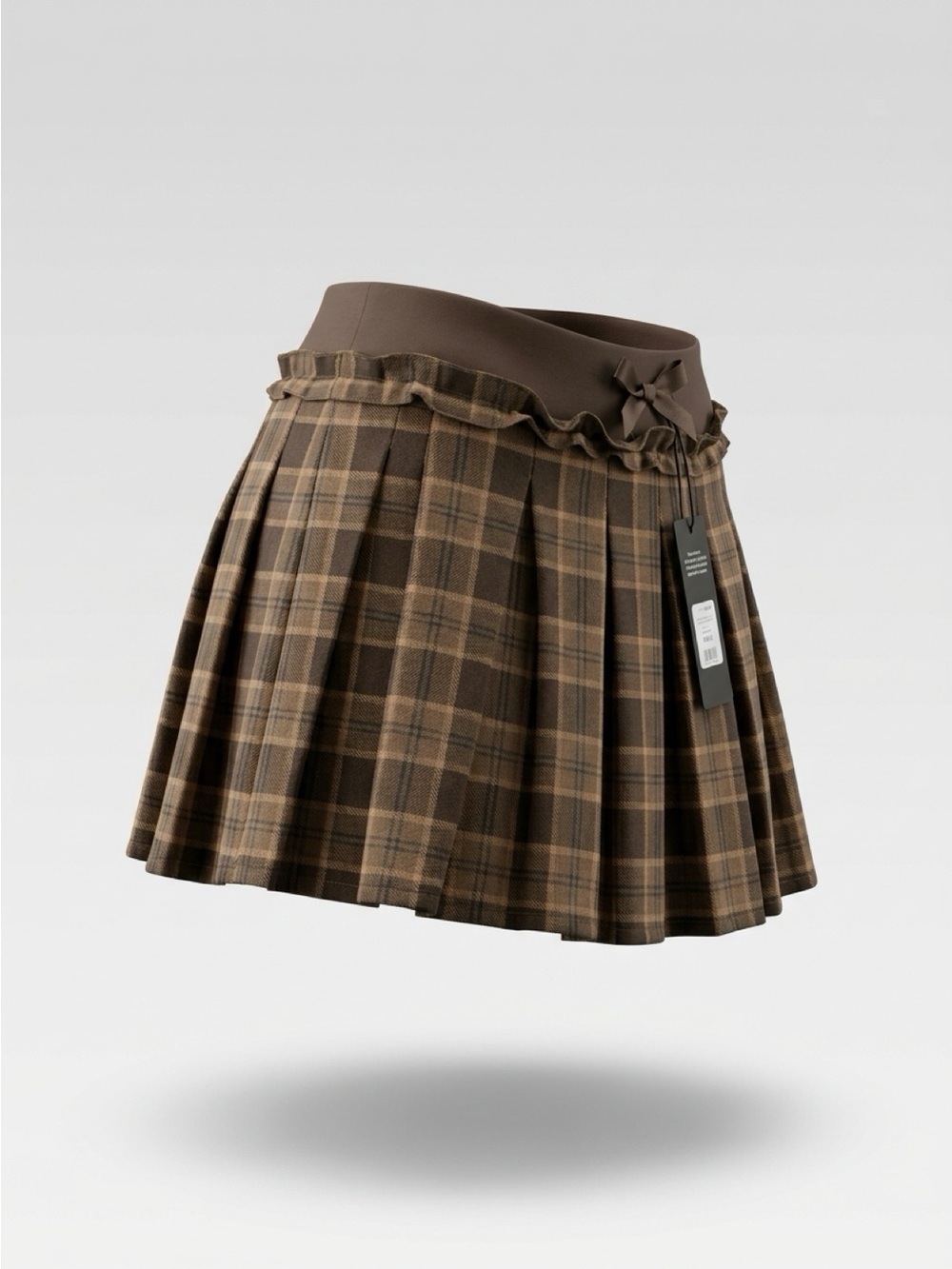 Fashion Nova Brown Plaid Pleated Skater Skirt with Ruffle Waist